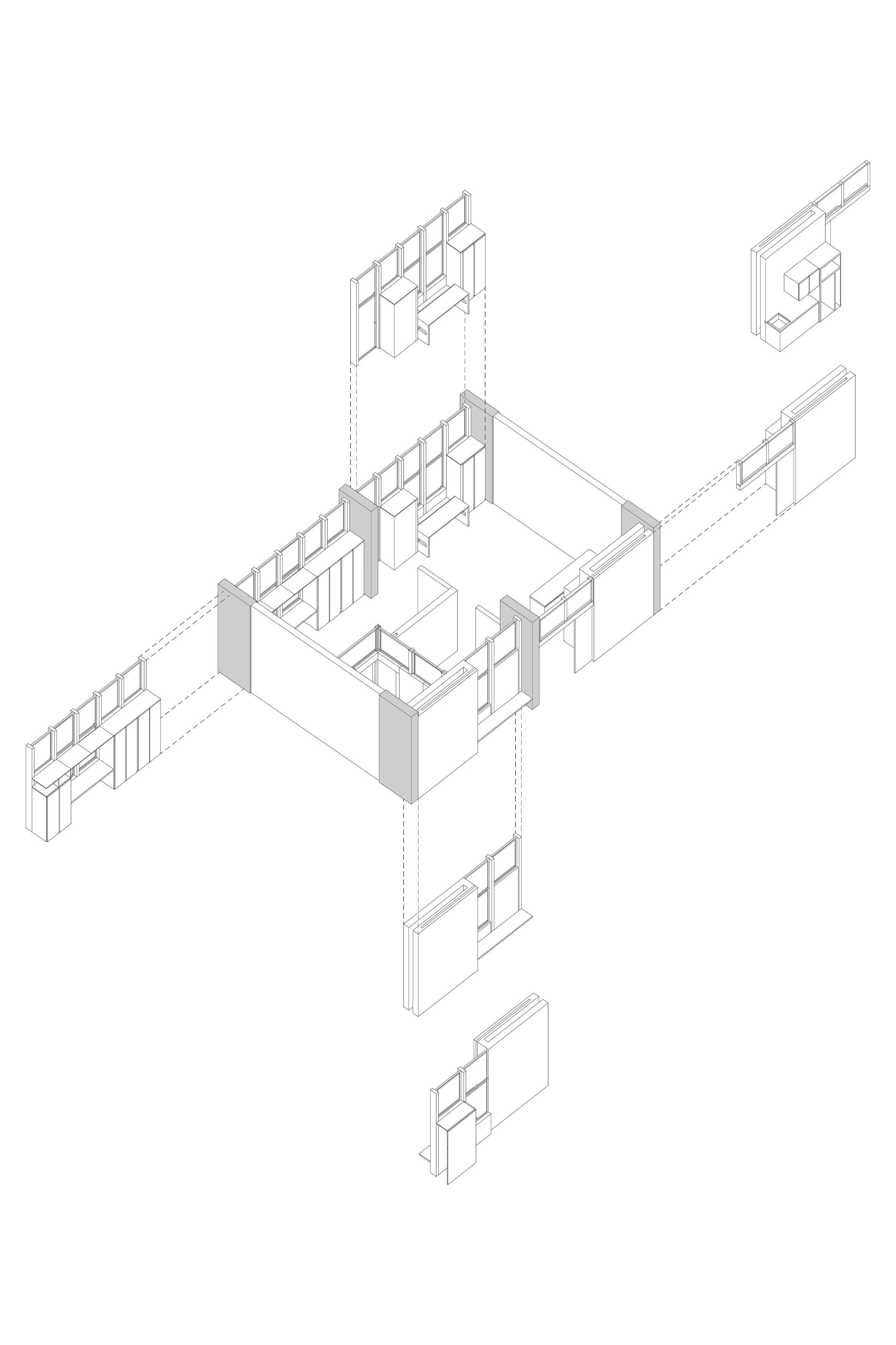 Axonométrica módulo residencial del proyecto para Fundación Las Rosas. Fuente: elaboración propia.